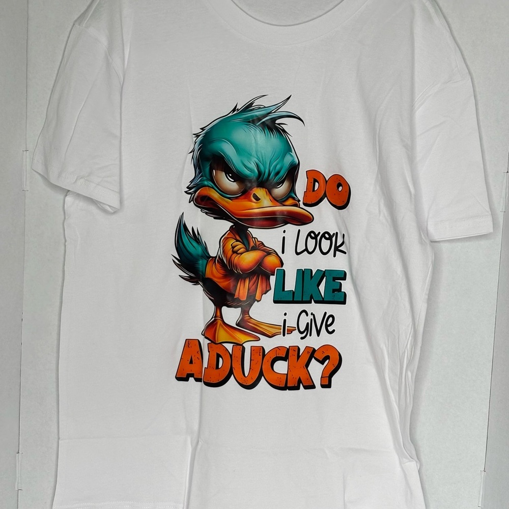PFR New York- White Graphic Tee - 'Do I Look Like I Give A Duck?' Size L Unisex